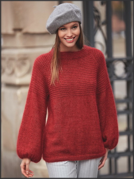 Красный пуловер с рукавами реглан